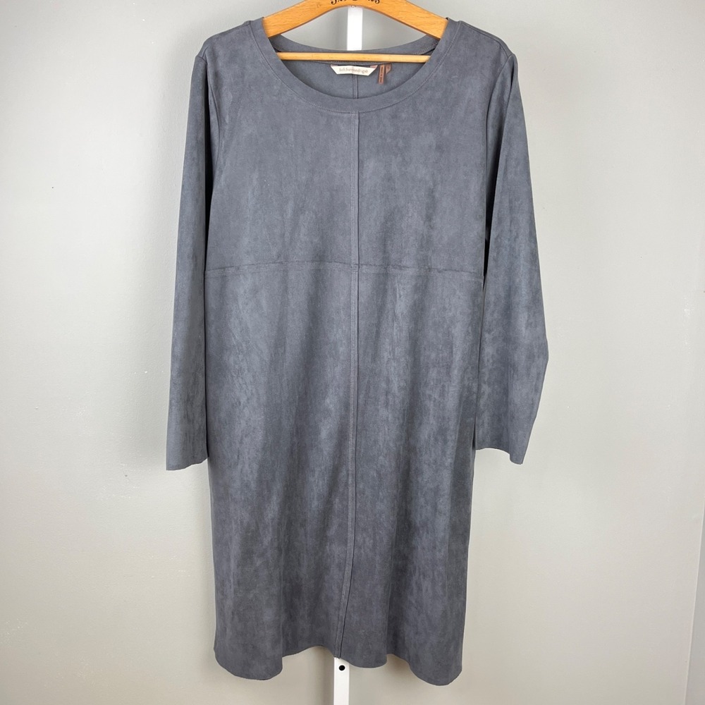 Soft Surroundings Petite Gray Shift Dress Womens PL Faux Suede Microfiber - Picture 2 of 5